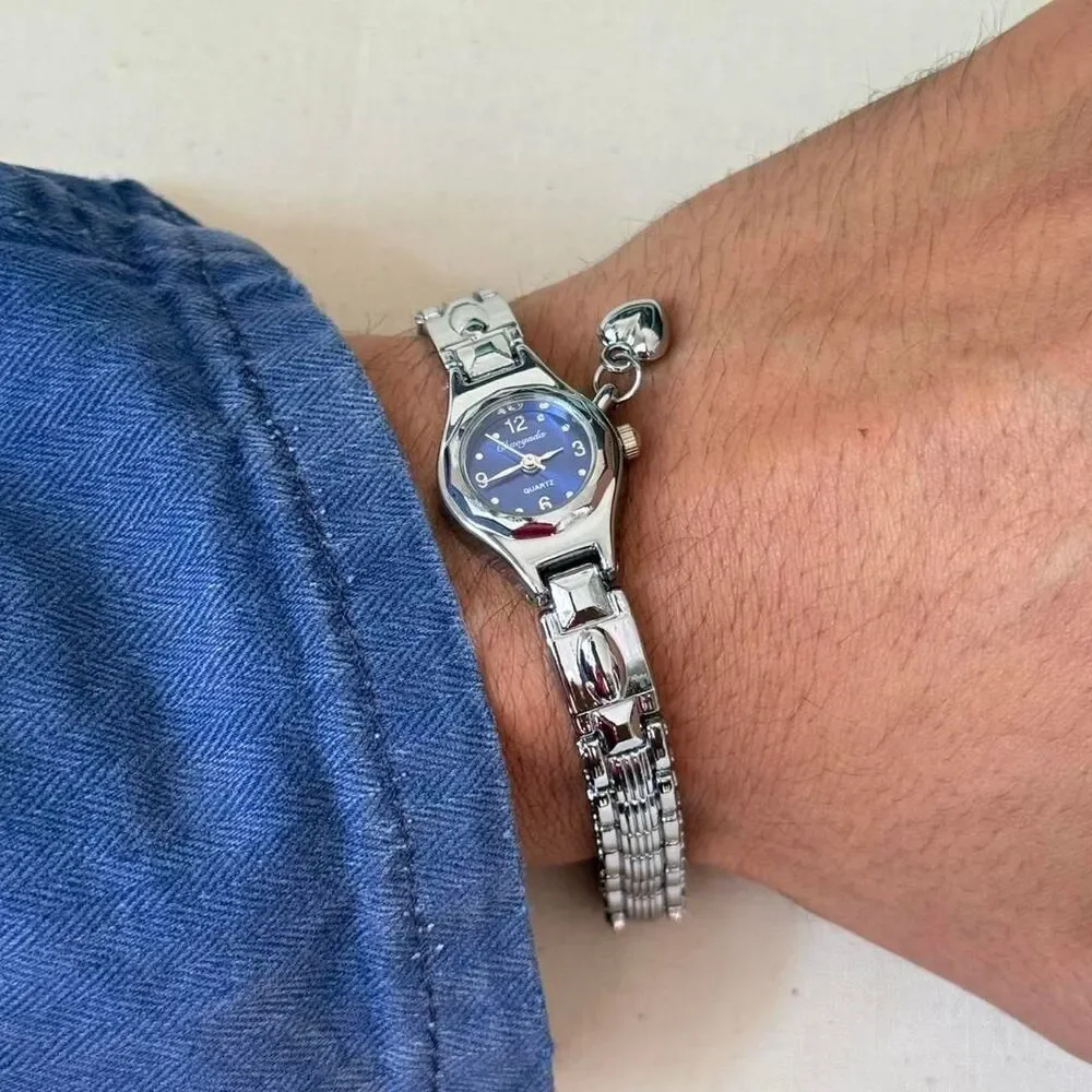 y2k silver cute round stainless steel quartz watch